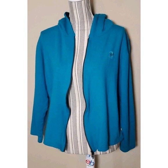 Glowing Sky Merino Wool Dark Teal Zip Up Hoodie Sweatshirt Cropped Sz 18/XL - Picture 12 of 12